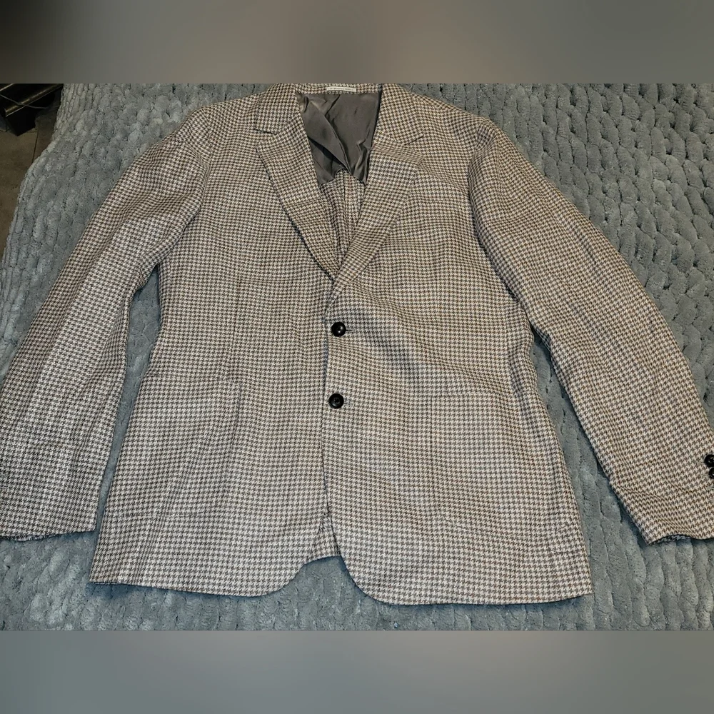 REISS 'Vitale' Dogtooth Check Linen Cotton Blend‎ Blazer Single Breasted Sz 44